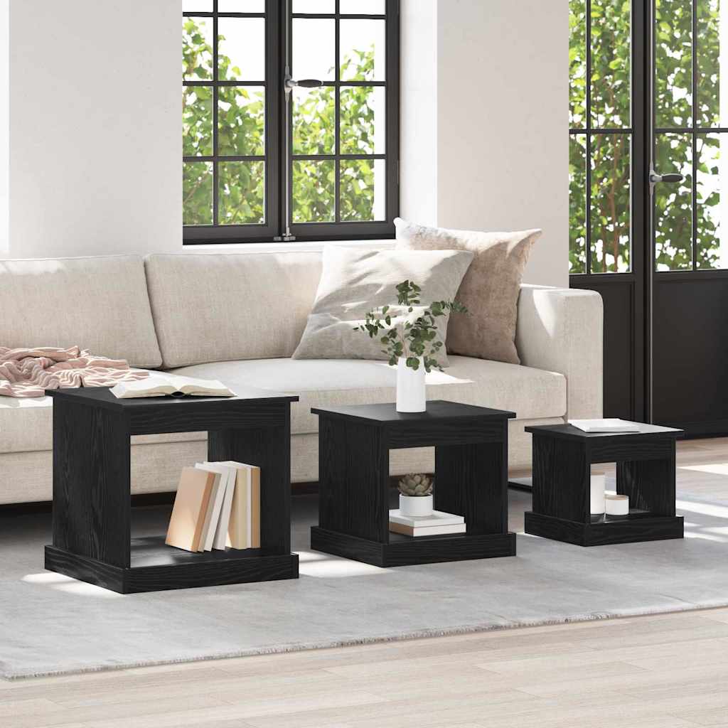 Dohányzóasztal 3 pcs Fekete tölgy Faanyag