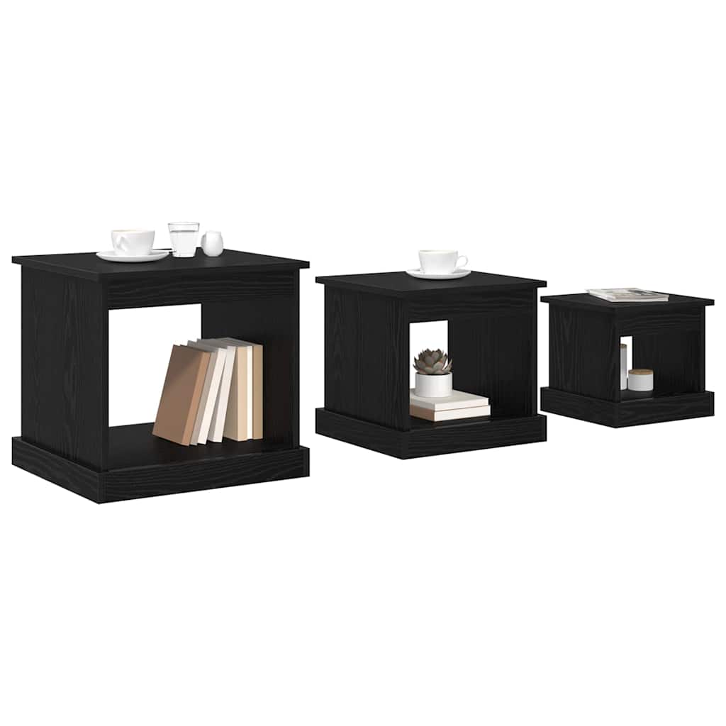 Dohányzóasztal 3 pcs Fekete tölgy Faanyag