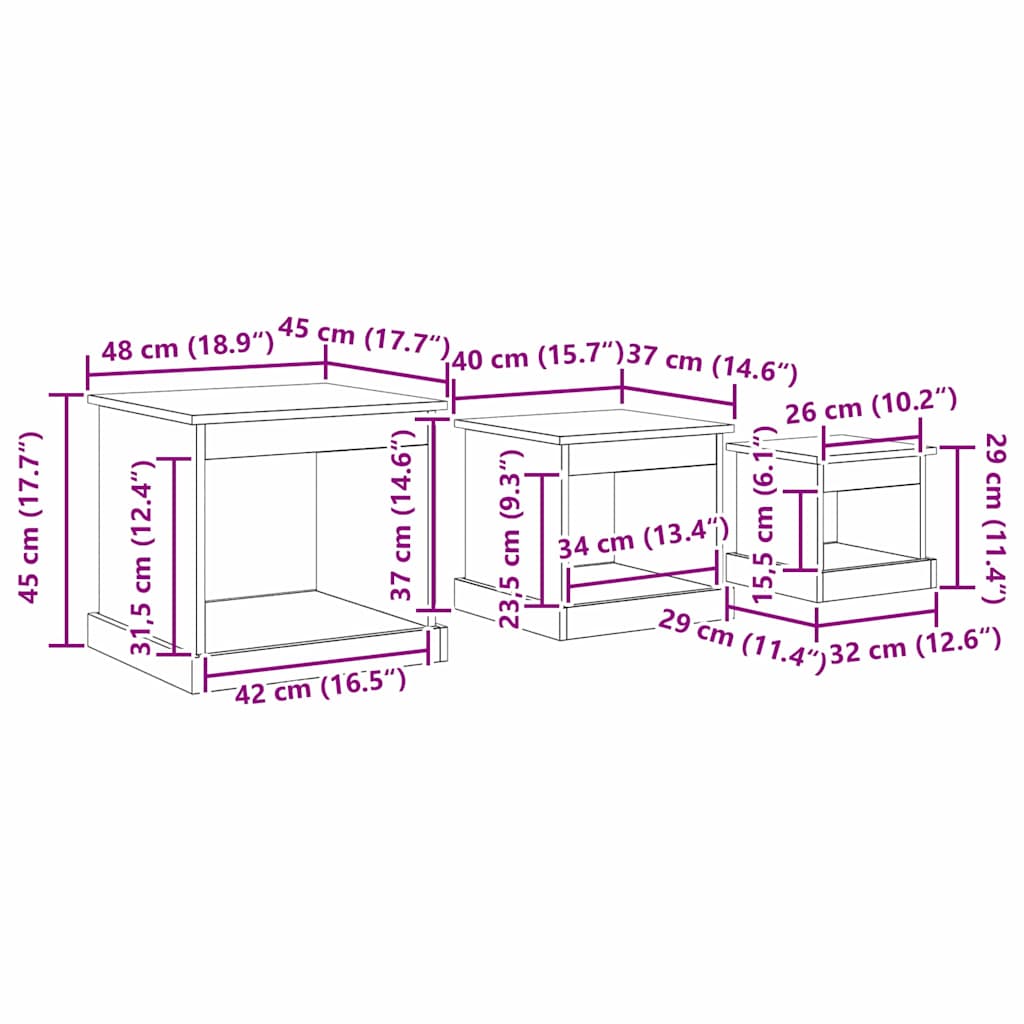 Dohányzóasztal 3 pcs Fekete tölgy Faanyag