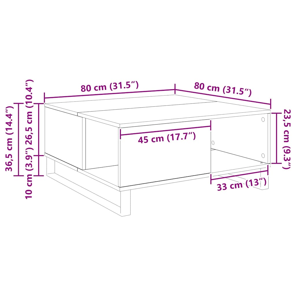 Dohányzóasztal Öreg fa 80 x 80 x 36,5 cm Szerelt Fa