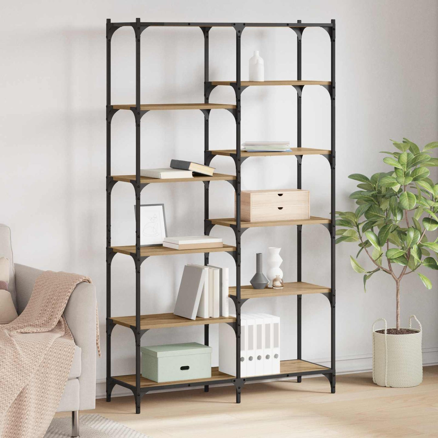 Könyvespolc 9 szintes 100 x 32 x 170 cm Faanyag kézműves tölgy