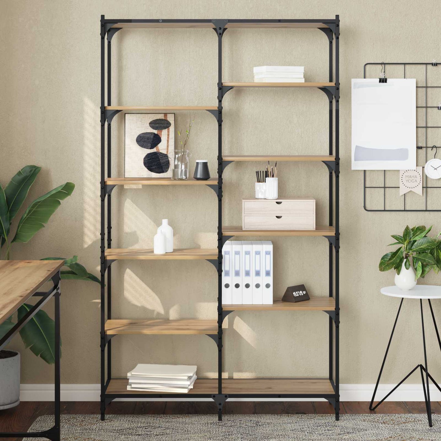 Könyvespolc 9 szintes 100 x 32 x 170 cm Faanyag kézműves tölgy