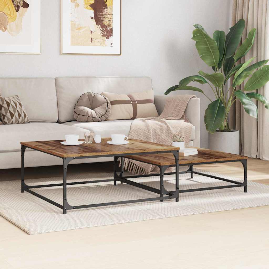Dohányzóasztal 2 pcs Öreg fa 80 x 80 x 35 cm Szerelt Fa
