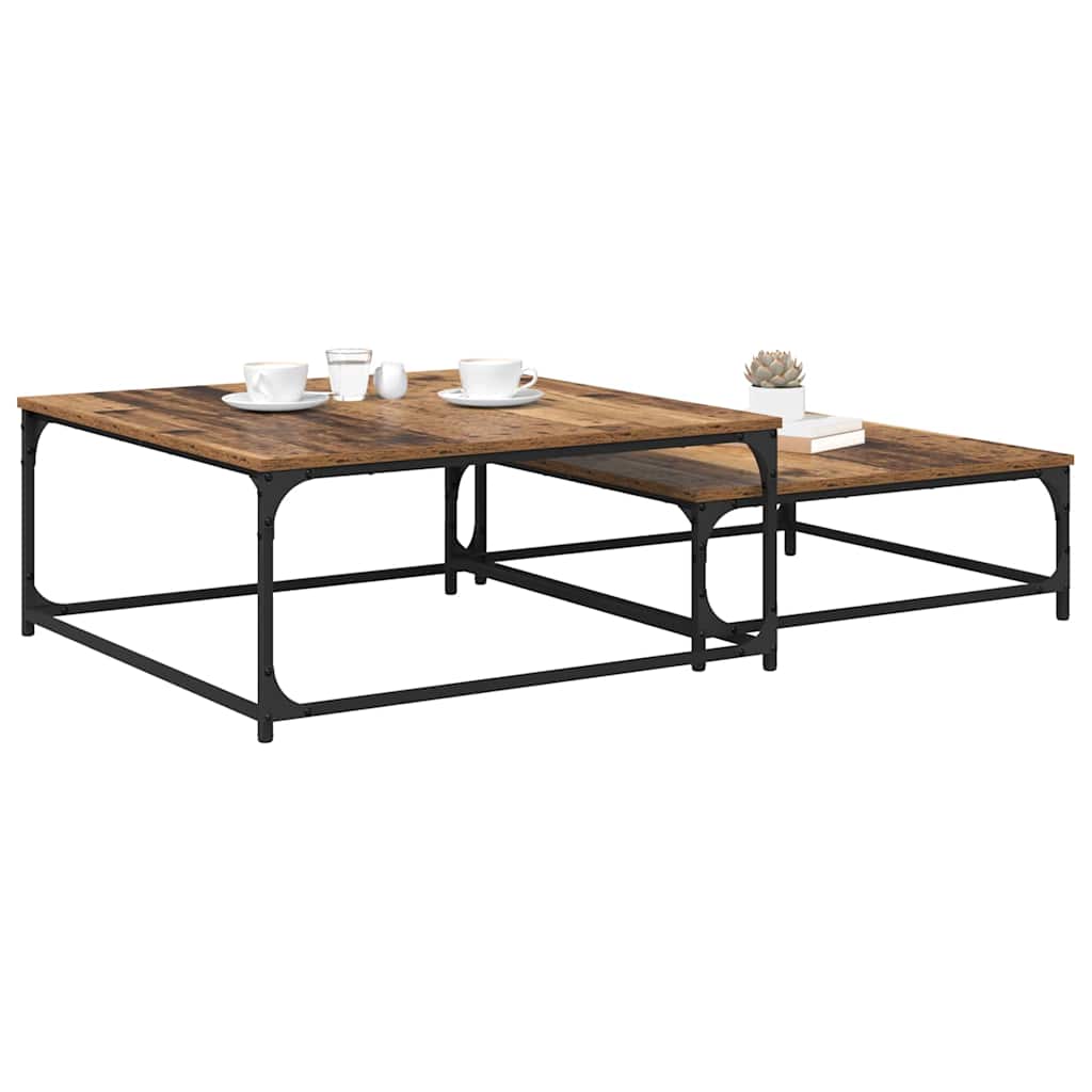 Dohányzóasztal 2 pcs Öreg fa 80 x 80 x 35 cm Szerelt Fa