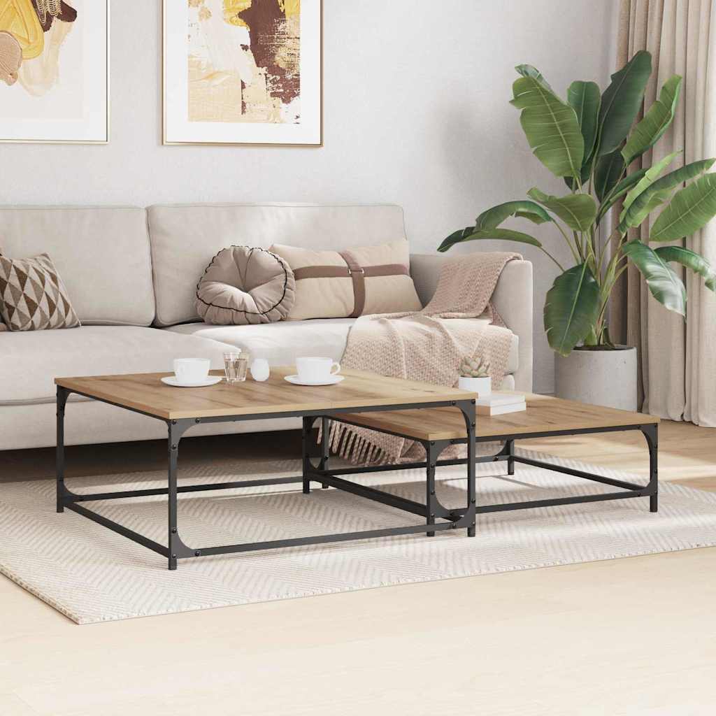 Dohányzóasztal 2 pcs Artisan tölgy 80 x 80 x 35 cm Szerelt Fa