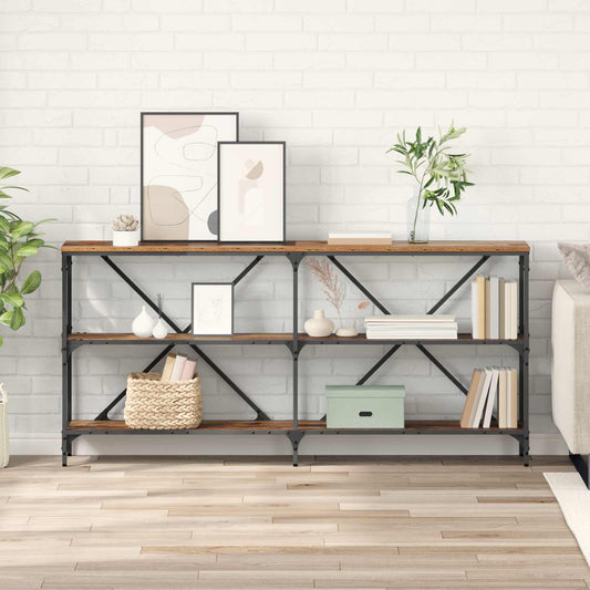 Konzolasztal polcokkal Öreg fa 160 x 30 x 75 cm Faanyag