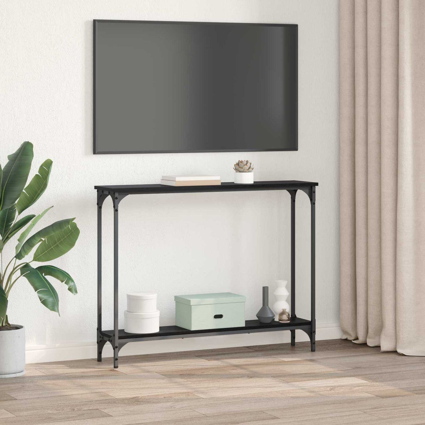Konzolasztal Fekete tölgy 100 x 22,5 x 75 cm Szerelt Fa
