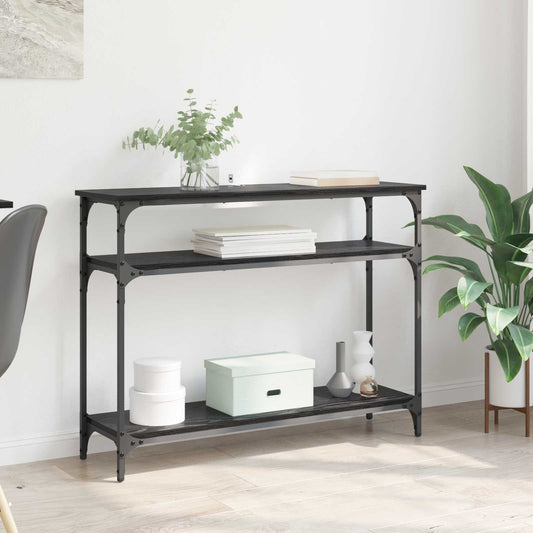 Konzolasztal polcokkal Fekete tölgy 100 x 29 x 75 cm Faanyag