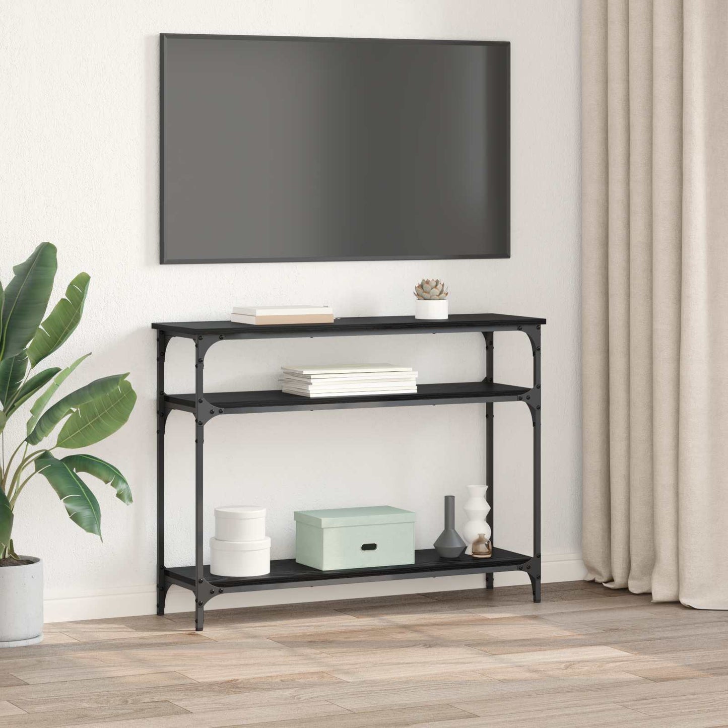 Konzolasztal Fekete tölgy 100 x 29 x 75 cm Szerelt Fa