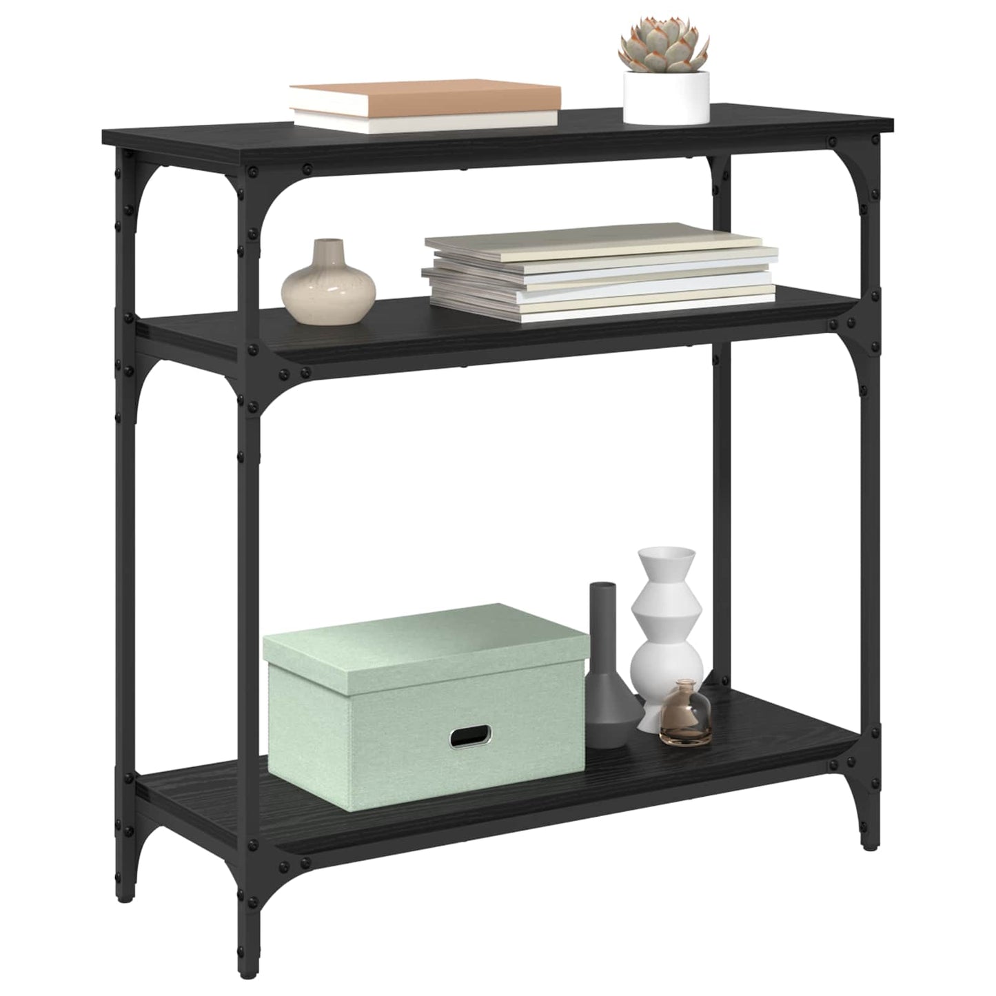 Konzolasztal polcokkal Fekete tölgy 75 x 29 x 75 cm Faanyag