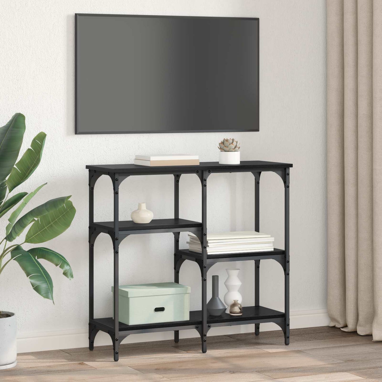 Konzolasztal Fekete tölgy 80 x 29 x 75 cm Szerelt Fa