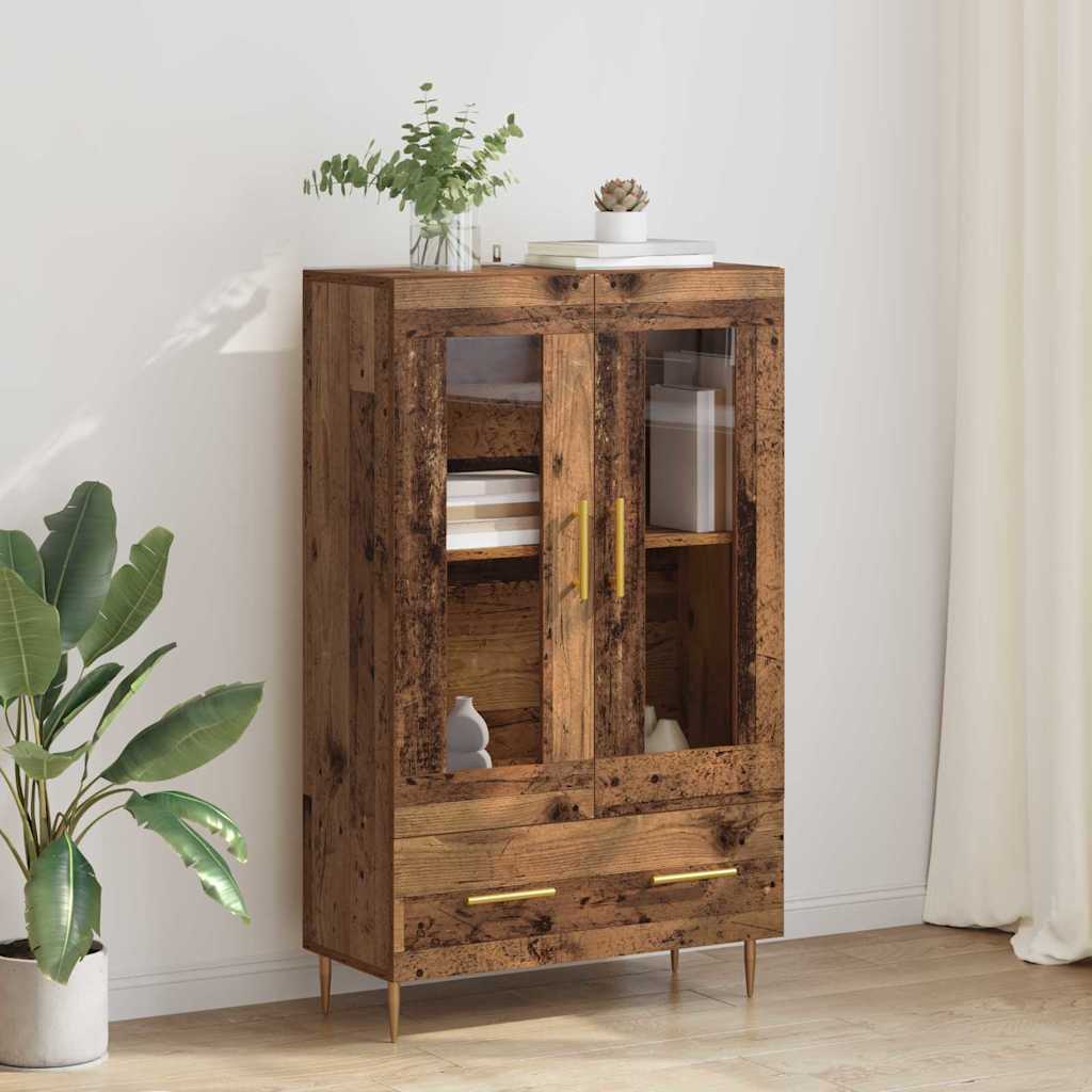 Magasfiú fiókkal Öreg fa 69,5 x 31 x 115 cm Műanyag Fa és Üveg