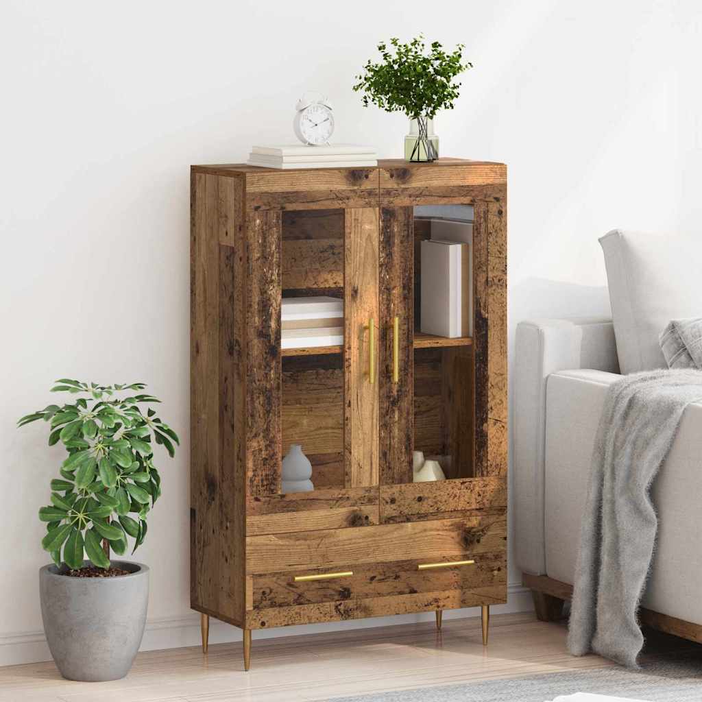 Magasfiú fiókkal Öreg fa 69,5 x 31 x 115 cm Műanyag Fa és Üveg