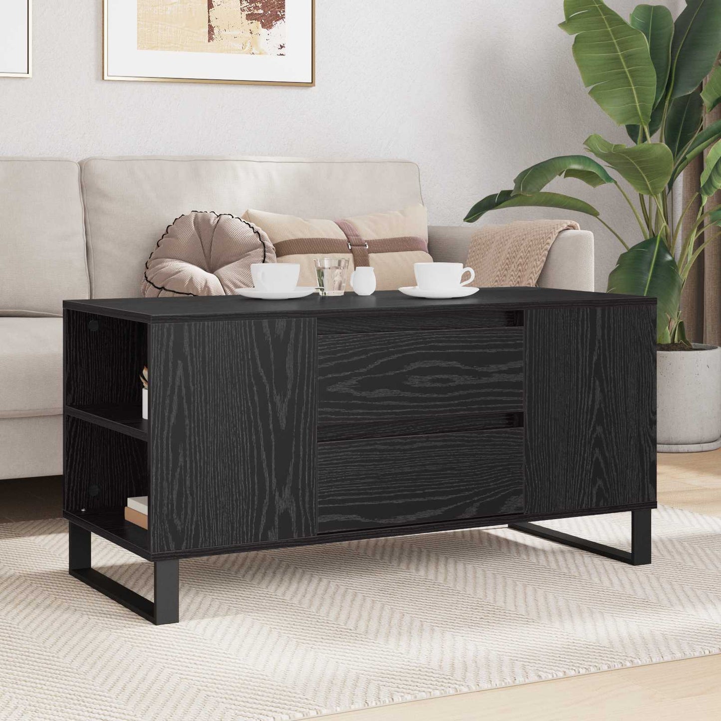 Dohányzóasztal Fekete tölgy 102 x 44,5 x 50 cm Szerelt Fa
