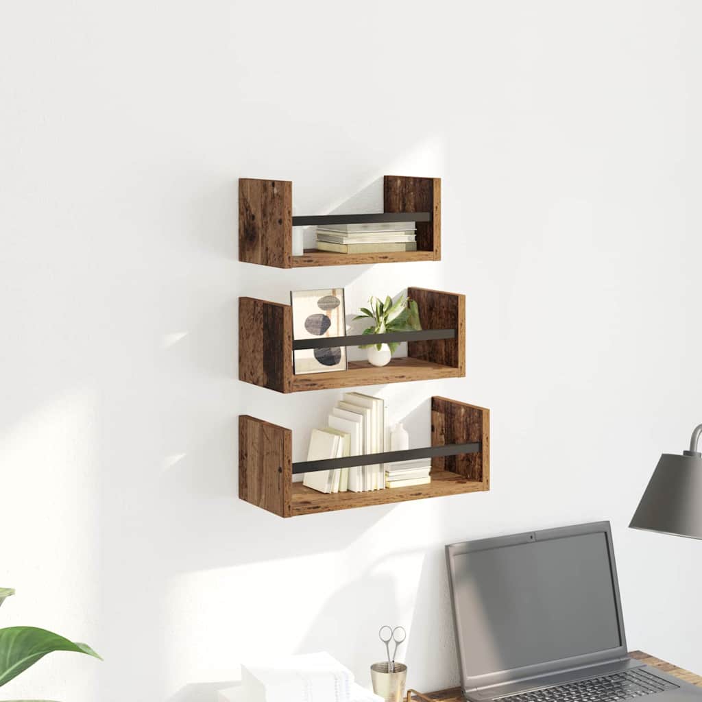 Fali polc készlet 3 pcs Öreg fa 40x16x14cm Szerelt Fa