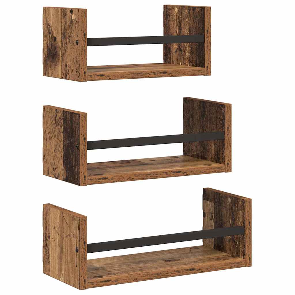 Fali polc készlet 3 pcs Öreg fa 40x16x14cm Szerelt Fa