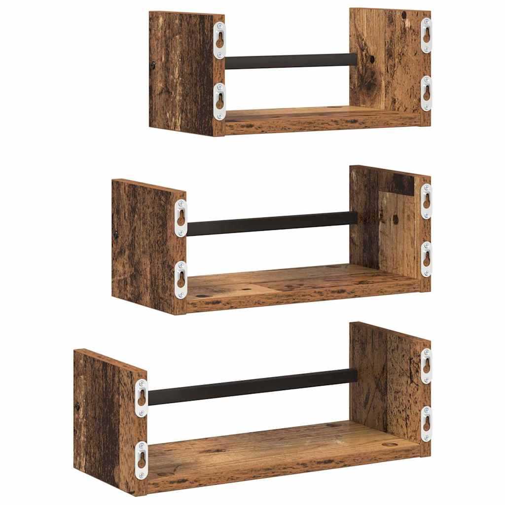 Fali polc készlet 3 pcs Öreg fa 40x16x14cm Szerelt Fa