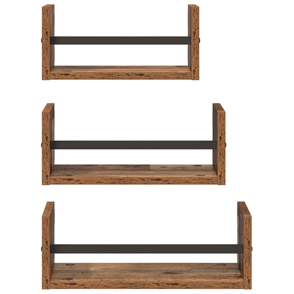 Fali polc készlet 3 pcs Öreg fa 40x16x14cm Szerelt Fa