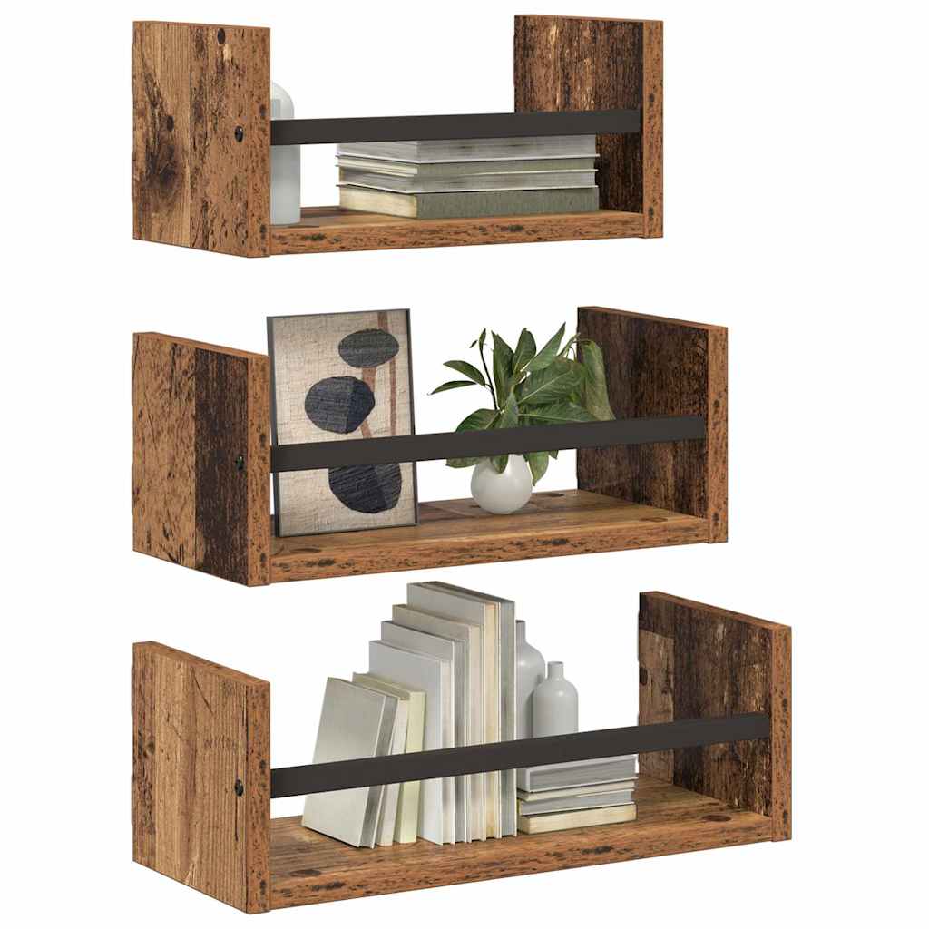 Fali polc készlet 3 pcs Öreg fa 40x16x14cm Szerelt Fa