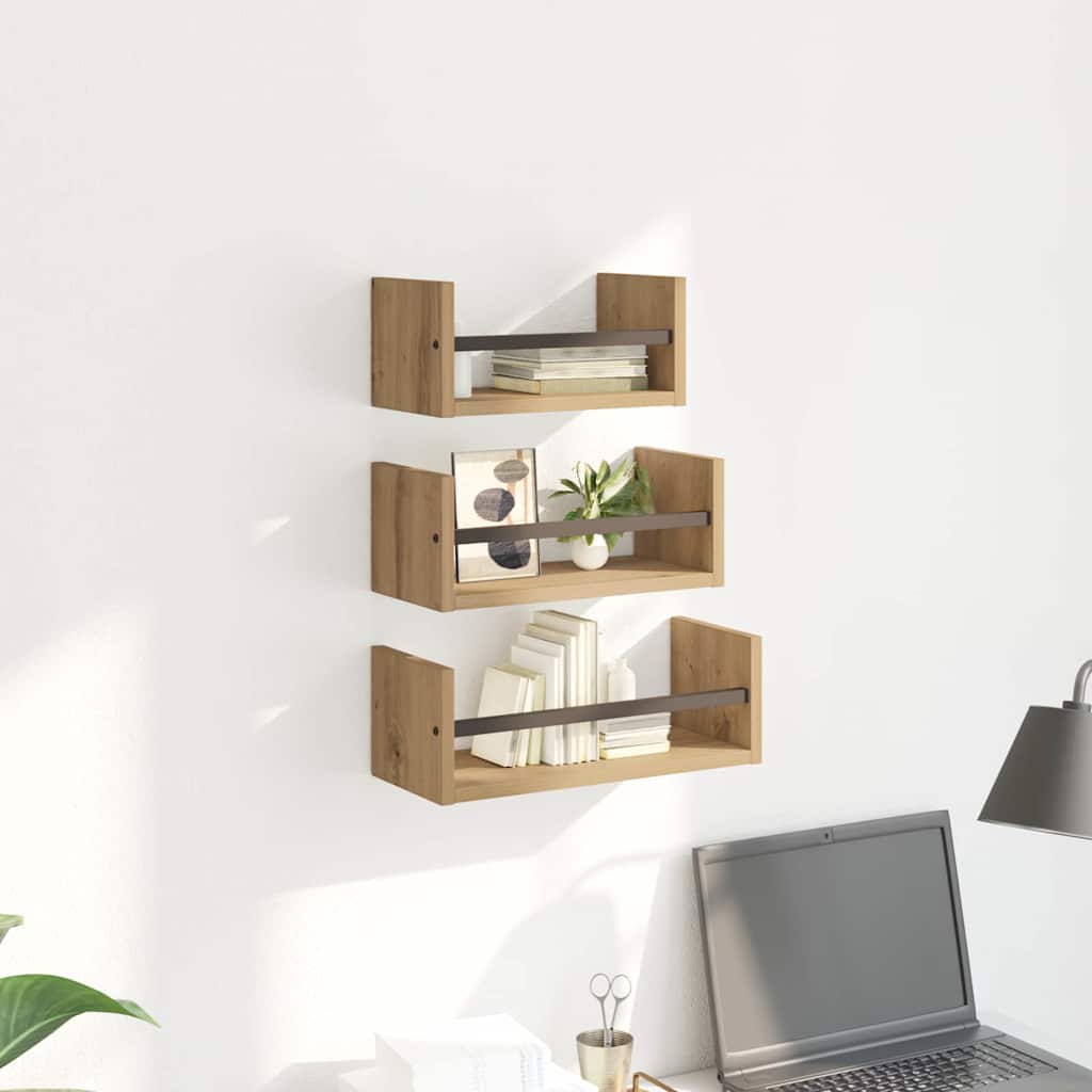 Fali polc készlet 3 pcs Artisan tölgy 40x16x14cm Szerelt Fa