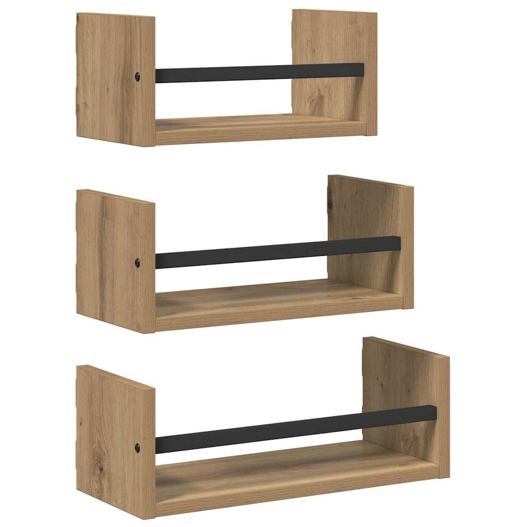 Fali polc készlet 3 pcs Artisan tölgy 40x16x14cm Szerelt Fa