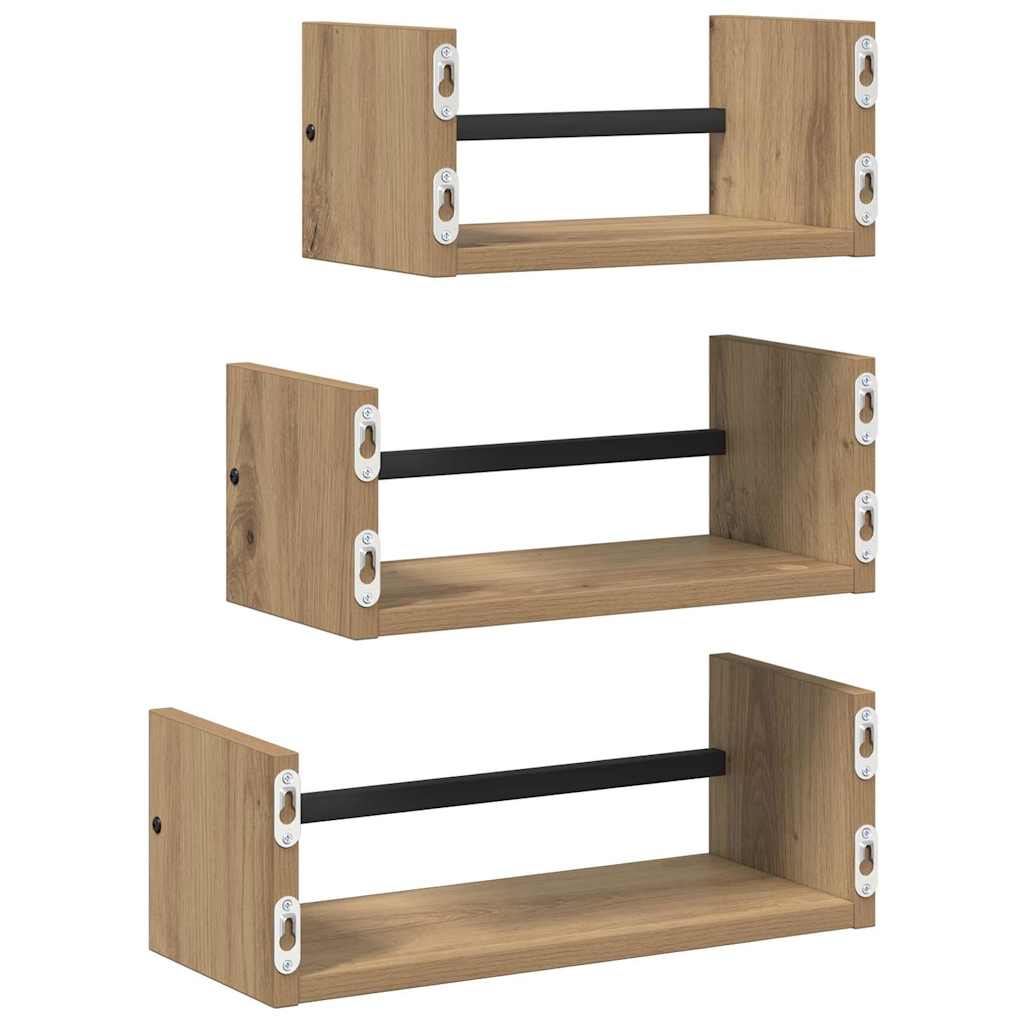 Fali polc készlet 3 pcs Artisan tölgy 40x16x14cm Szerelt Fa
