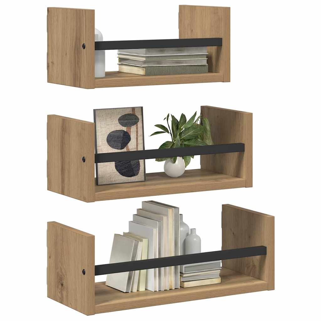 Fali polc készlet 3 pcs Artisan tölgy 40x16x14cm Szerelt Fa
