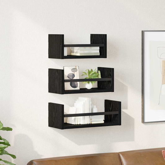 Fali polc készlet 3 pcs Fekete tölgy 40x16x14cm Faanyag