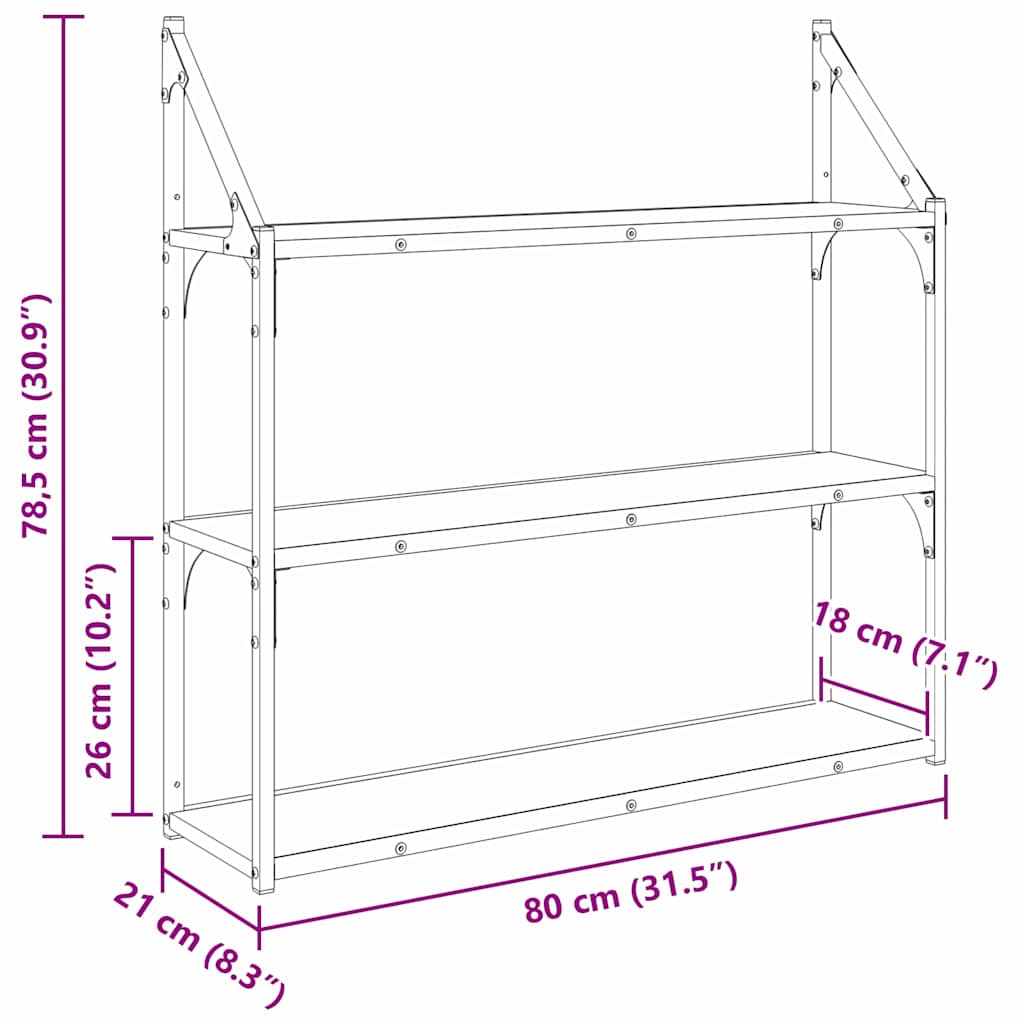 Falpolc polcokkal tárolóval Öreg fa 80 x 21 x 78,5 cm Faanyag