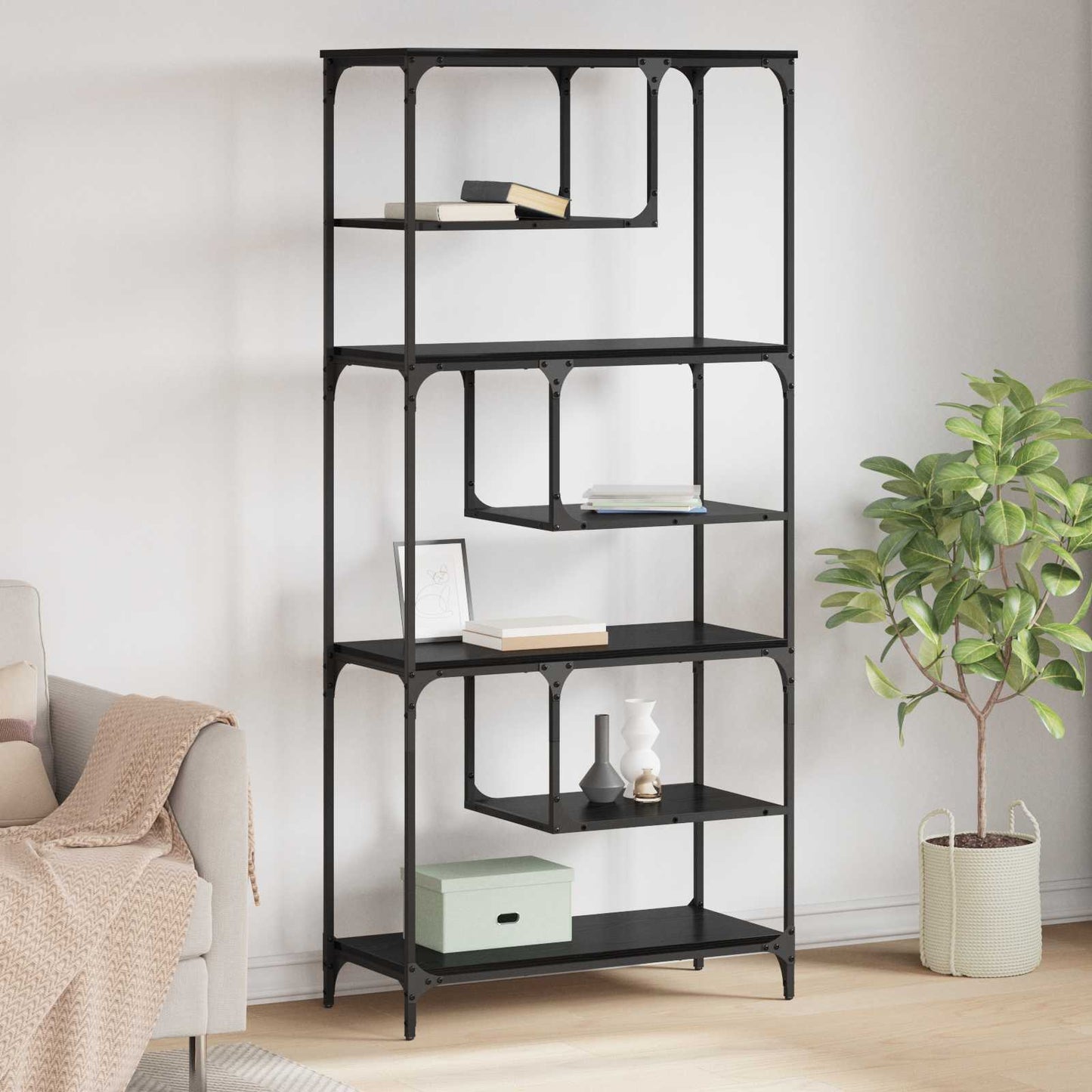 Könyvszekrény 6 szintes 81 x 36 x 176 cm Szerelt Fa Musta tammi