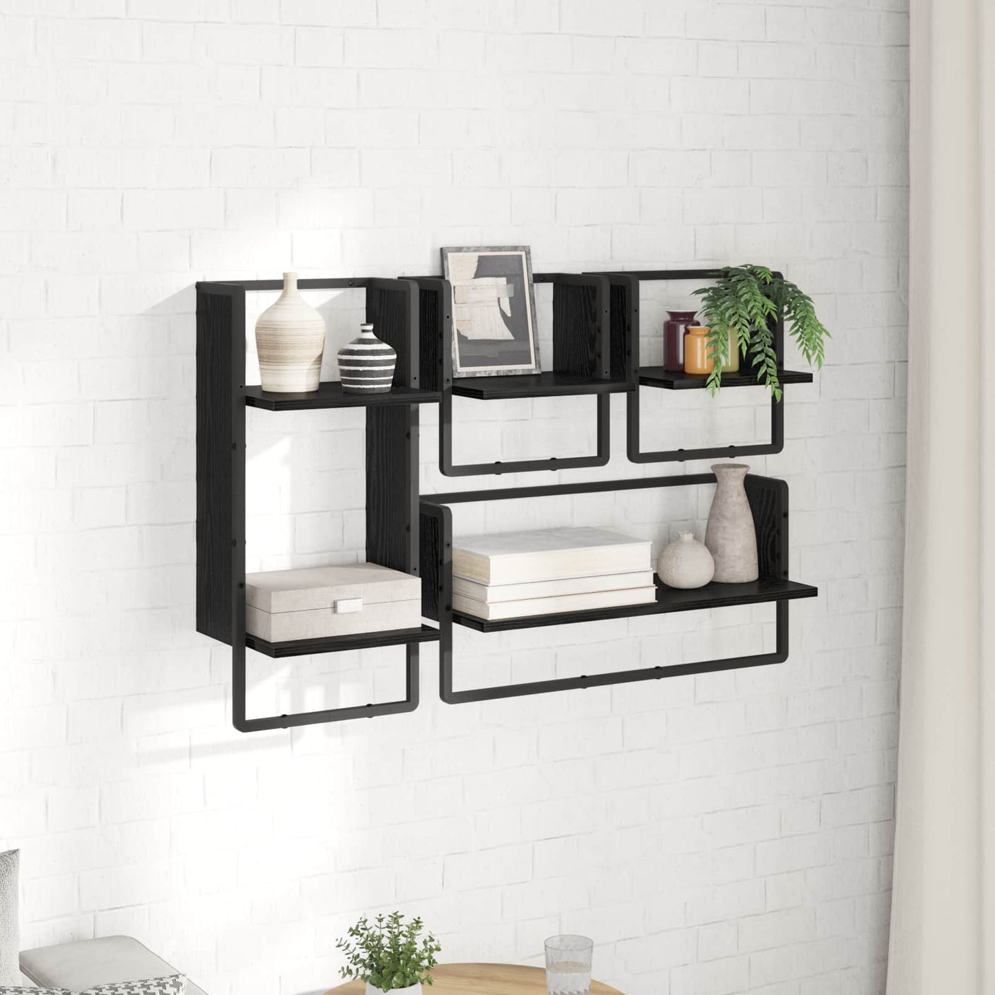 Fali polc készlet Falra szerelhető 4 pcs Fekete tölgy