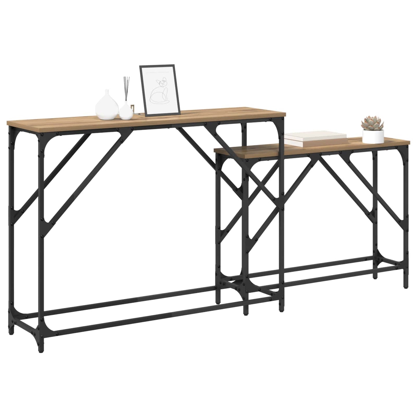 Konzolasztal 2 db Artisan tölgy 100 x 28 x 75 cm Faanyag