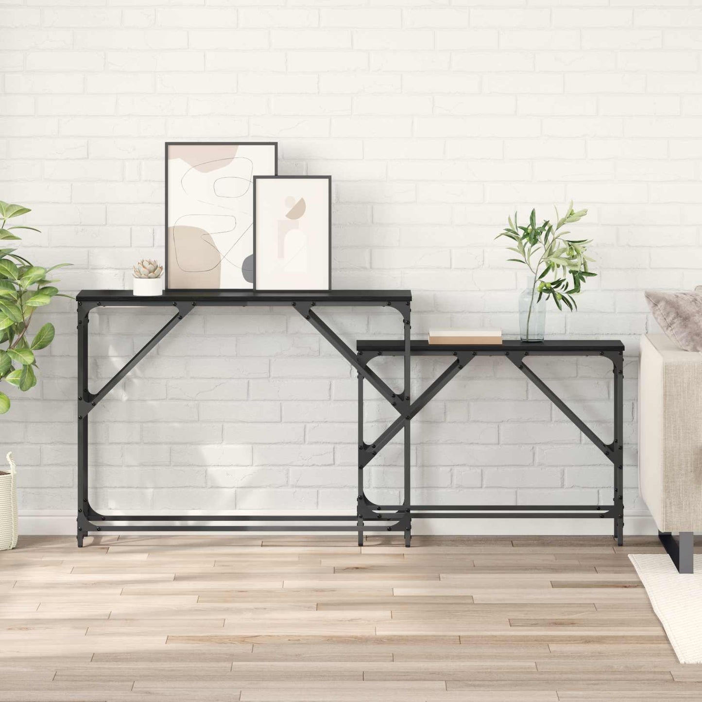 Konzolasztal 2 db Fekete tölgy 100 x 28 x 75 cm Szerelt Fa