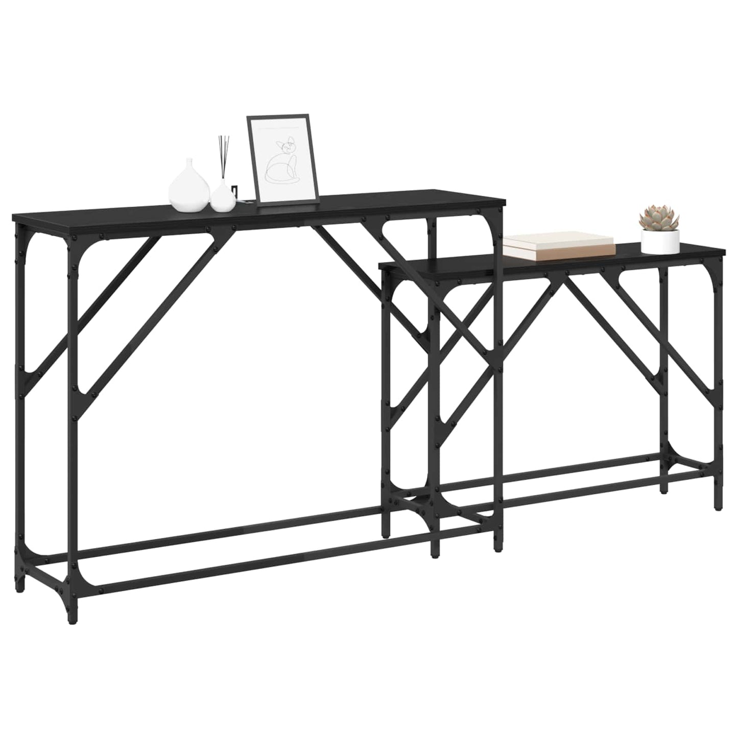 Konzolasztal 2 db Fekete tölgy 100 x 28 x 75 cm Szerelt Fa