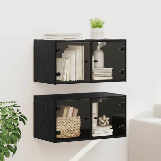 Fali Szekrények 2 pcs Fekete tölgy 68 x 37 x 35 cm Faanyag
