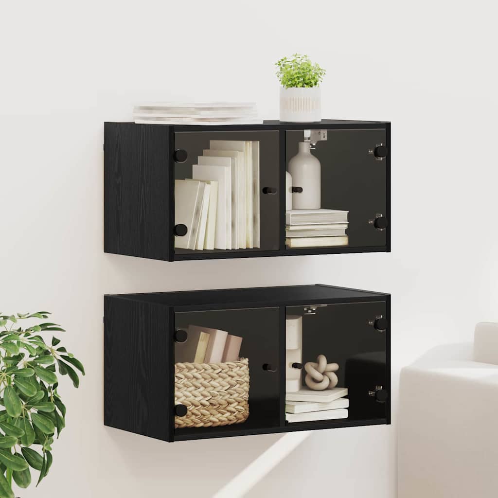 Fali Szekrények 2 db 68 x 37 x 35 cm Szerelt Fa Fekete tölgy