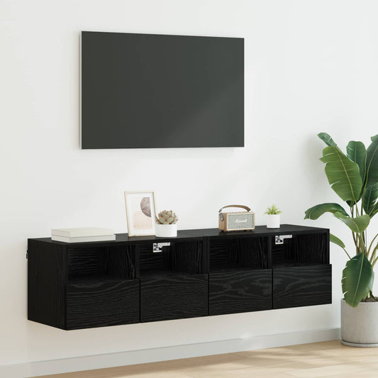 TV Fali Szekrények 2 pcs Fekete tölgy 60 x 30 x 30 cm Faanyag