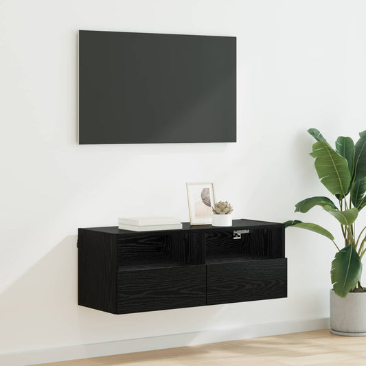 TV Fali Szekrény Fekete tölgy 80 x 30 x 30 cm Faanyag