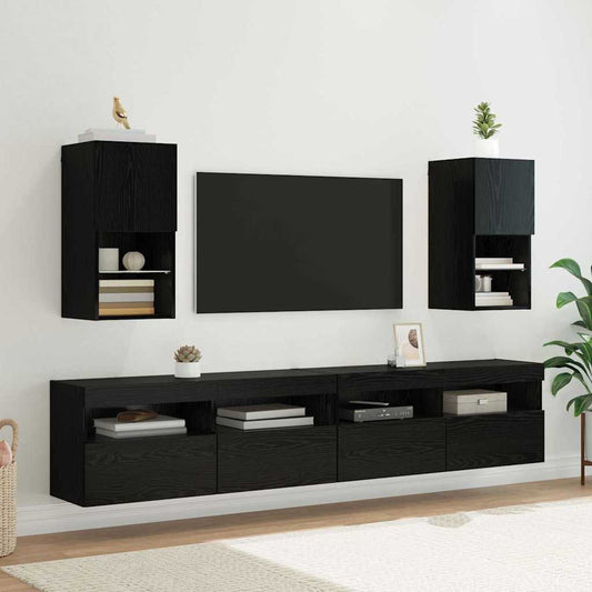 Fali TV szekrények 2 pcs Fekete tölgy 30,5 x 30 x 60 cm Faanyag