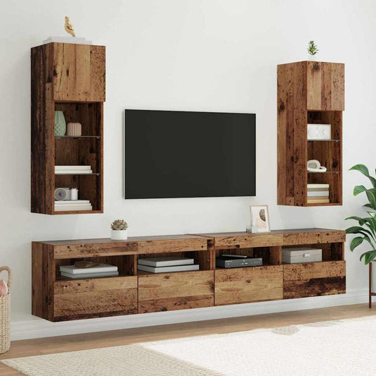 Fali TV szekrények 2 pcs Öreg fa 30,5 x 30 x 90 cm Faanyag