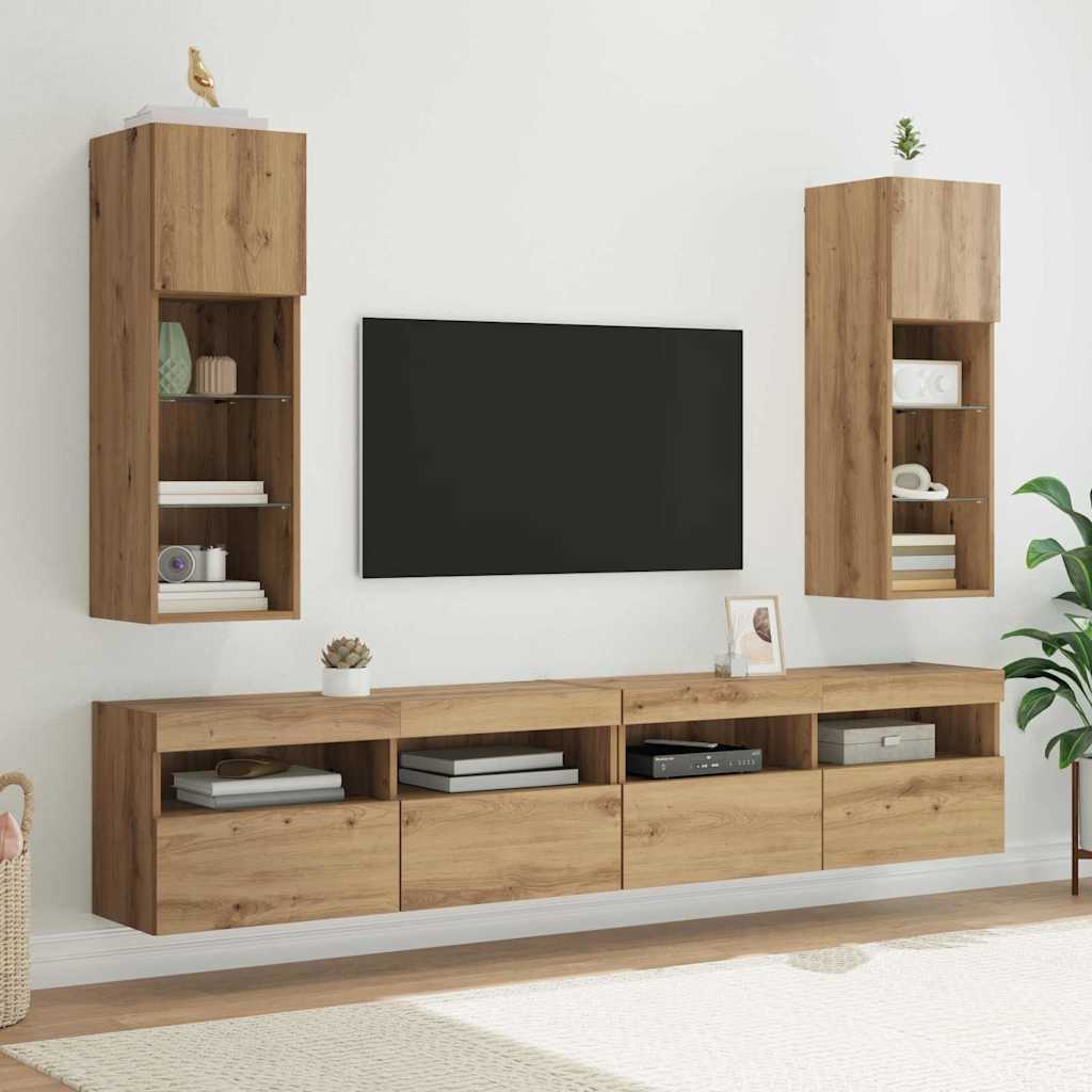 Fali TV szekrények 2 pcs Artisan tölgy Szerelt Fa
