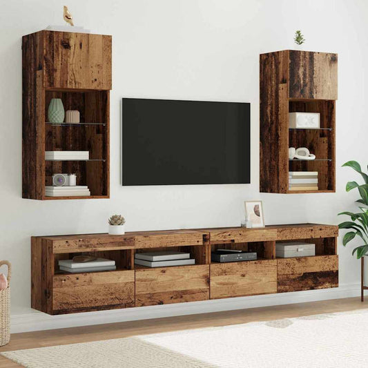 Fali TV szekrények 2 pcs Öreg fa 40,5 x 30 x 90 cm Faanyag