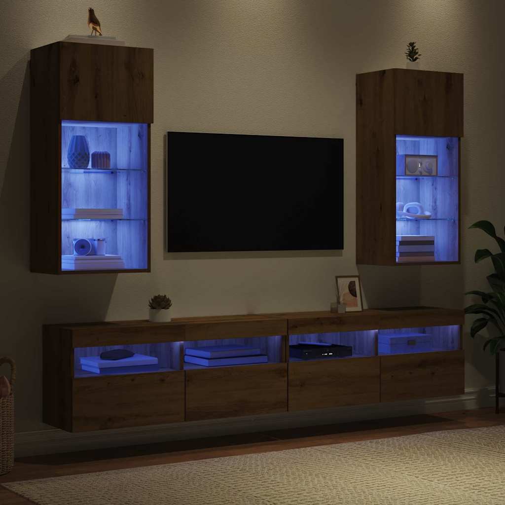 Fali TV szekrények 2 pcs Artisan tölgy Szerelt Fa