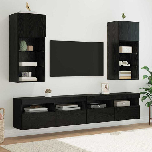 Fali TV szekrények 2 pcs Fekete tölgy 40,5 x 30 x 90 cm Faanyag