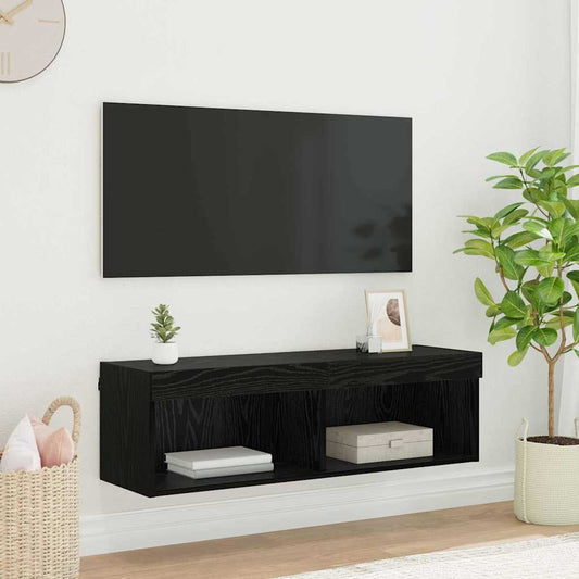 TV Fali Szekrény LED-del Fekete tölgy 100 x 30 x 30 cm Faanyag