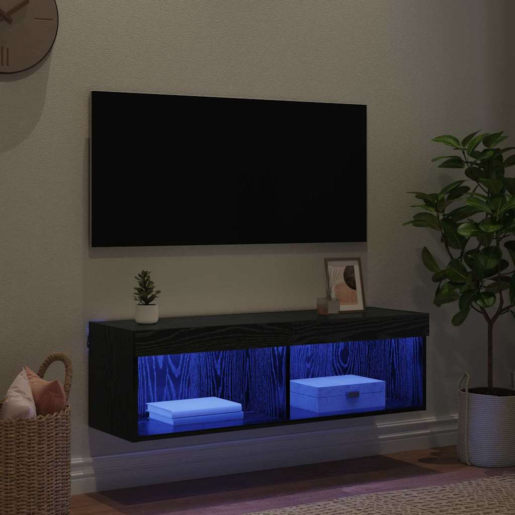TV Fali Szekrény 100 x 30 x 30 cm Fekete tölgy Szerelt Fa