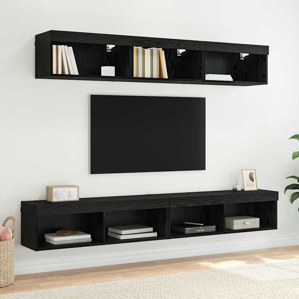 TV Fali Szekrény 100 x 30 x 30 cm Fekete tölgy Szerelt Fa