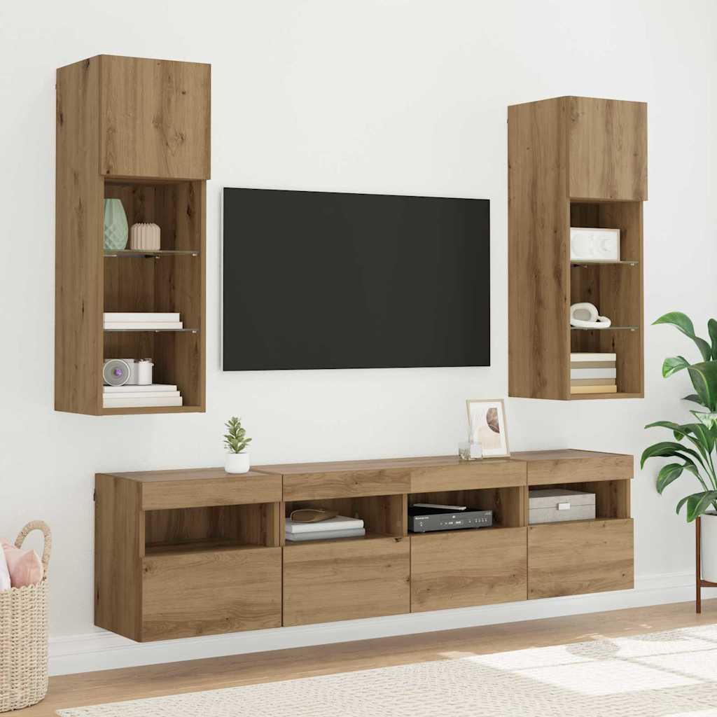 TV Fali Szekrények 2 pcs Artisan tölgy Szerelt Fa