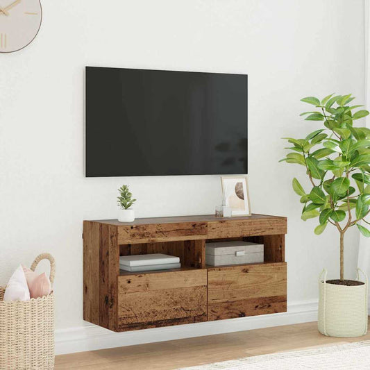 TV Fali Szekrény LED-del Öreg fa 80 x 30 x 40 cm Faanyag