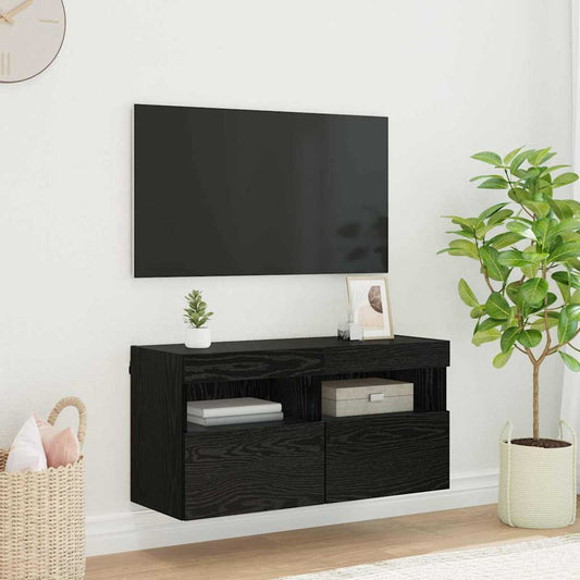 TV Fali Szekrény LED-del Fekete tölgy 80 x 30 x 40 cm Faanyag